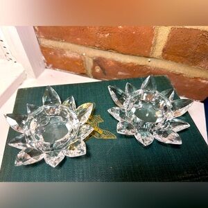 Set of 2 Elegant Smith&Hawken Crystal Flower Candle Holders